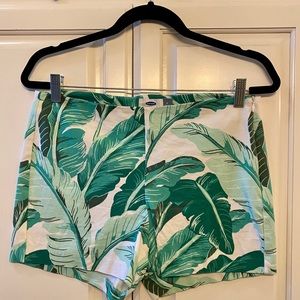 Old navy shorts in a Green Bay Leaf print